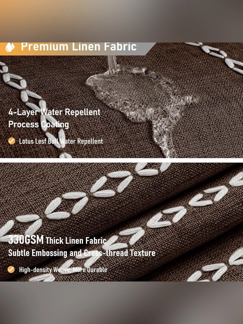 Brown Linen Bohemian Shower Curtain Heavy Duty Patterned Curtain Water repellent